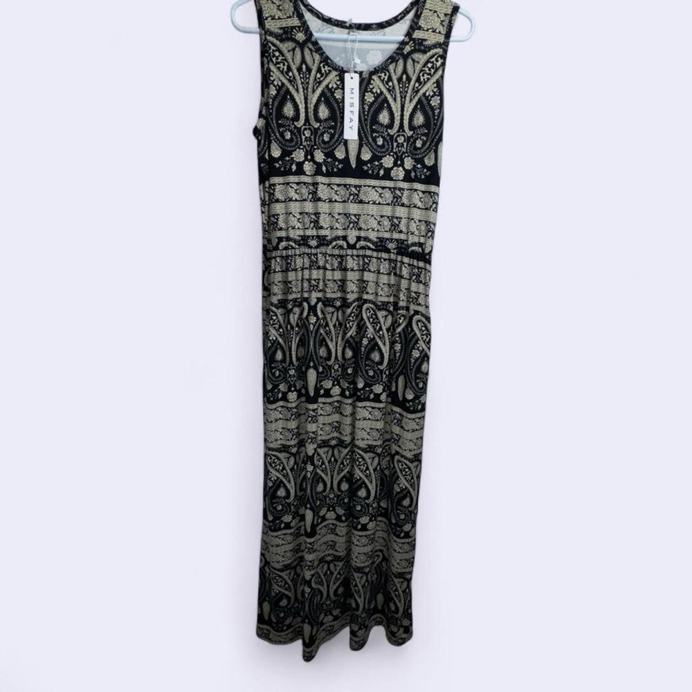 MISFAY Black & Cream Paisley Maxi Dress Sleeveless Boho Flowy